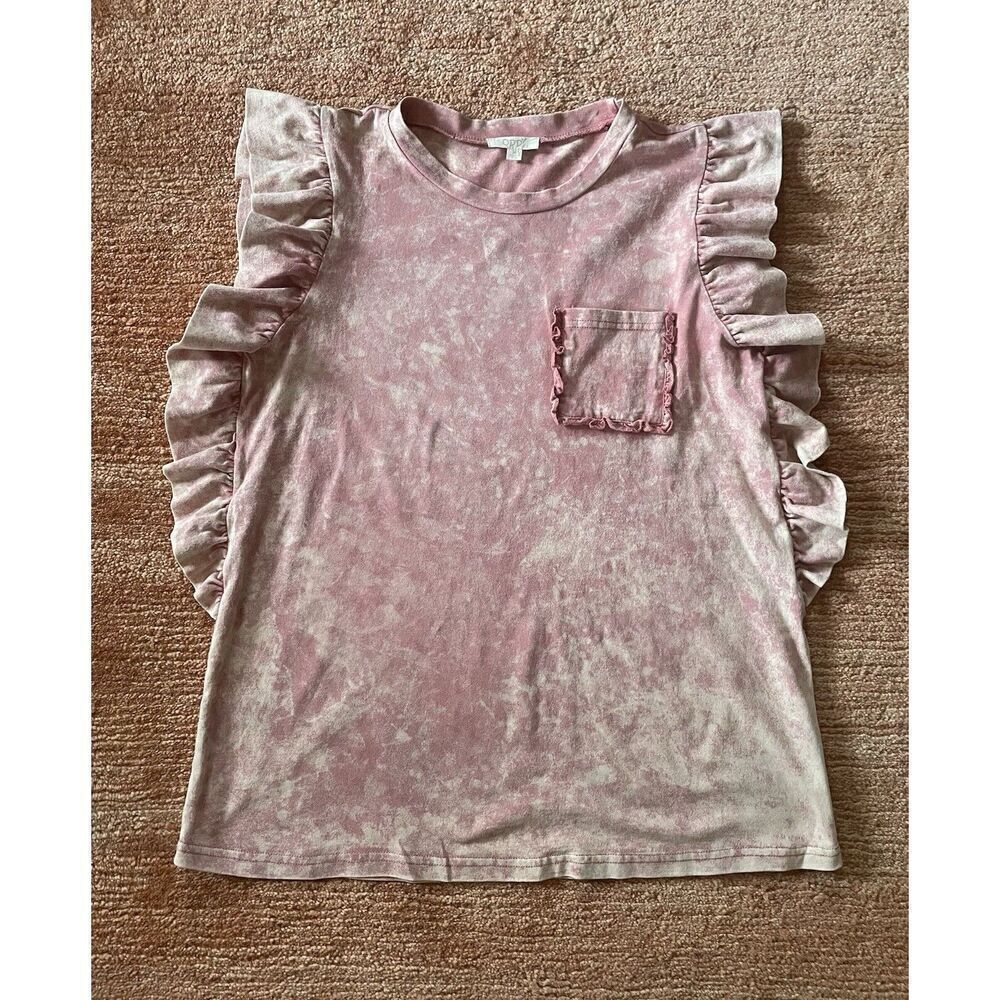 ODDY Women’s Pink Ruffled  Sleeveless Blouse Top 100% Cotton Size M